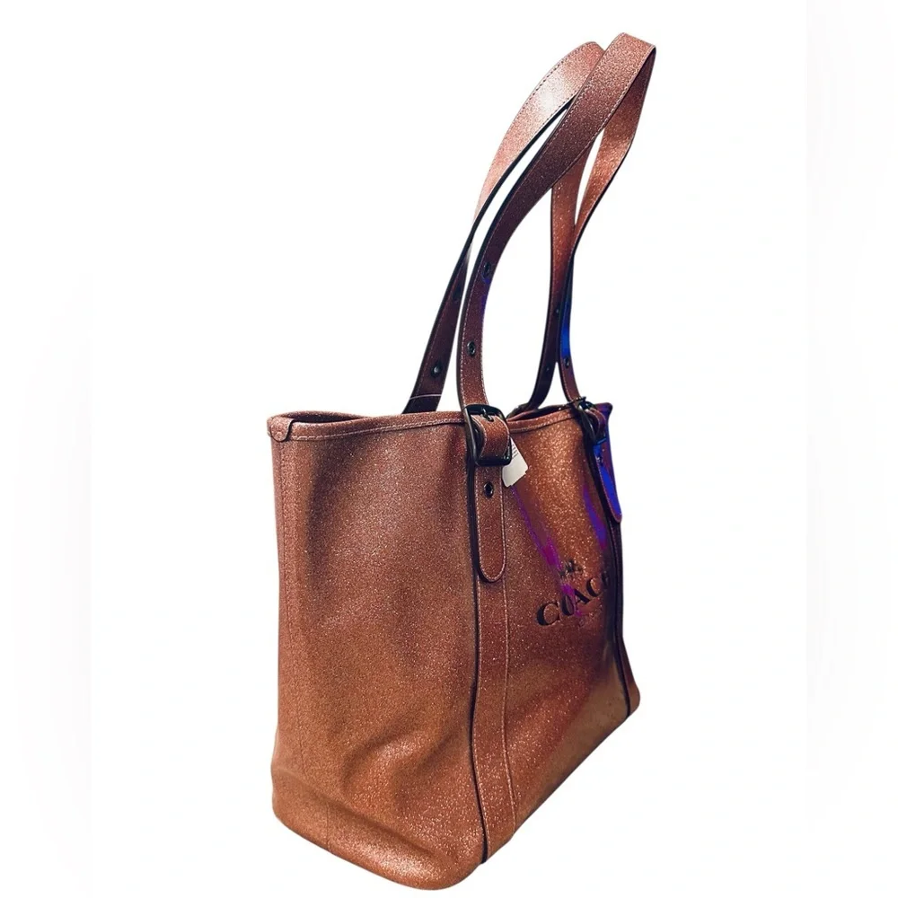 Coach Leather Metallic Glitter Rose Pink Large Tote Bag NWT - Picture 7 of 11